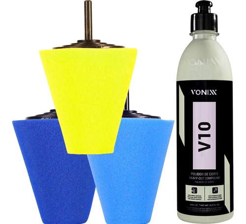 Kit 3 Cone Boina Corte Refino Lustro + V10 Polidor Vonixx