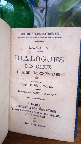 Dialogues Des Dieux Des Morts/ Songe De Lucien- De Samosata