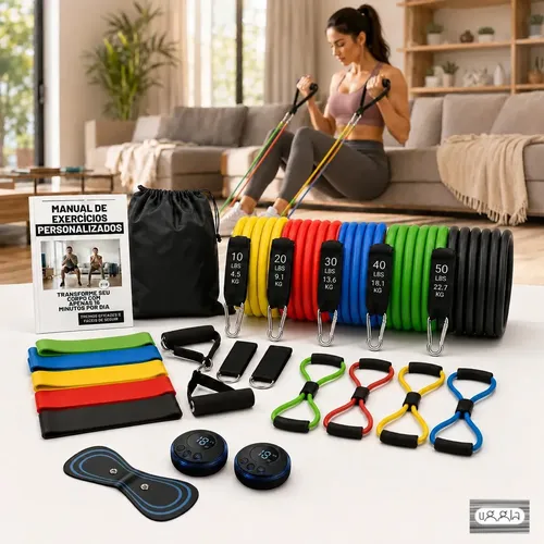 Kit 20 Itens Elásticos Treino Em Casa Academia Fitness Funcional Fisioterapia Extensor Puxadores Mini Band Faixas... Preto