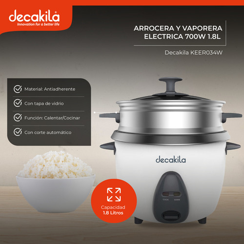 Arrocera Electrica 700w Vaporera Decakila Keer034w Olla Antiadherente 1.8 Litros
