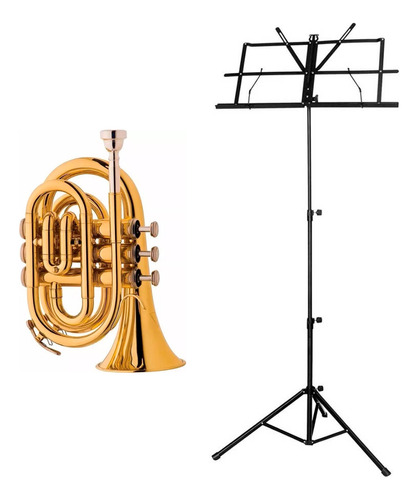 Trompete Pocket Eagle Tp520 Sib Laqueado + Estante Partitura