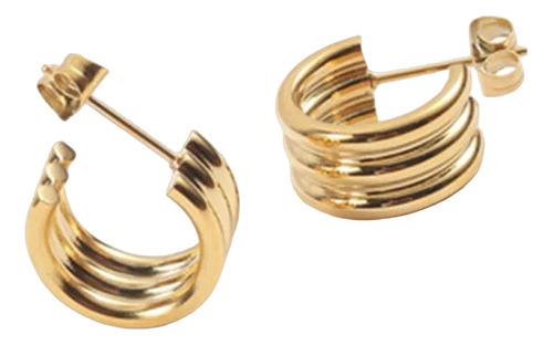 Par De Aros Argollas Triple Con Baño Oro 18k Pendientes Dama