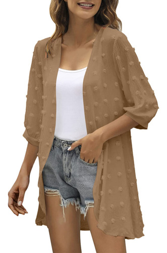 Cardigan Ligero Para Mujer Manga 3 4 Frente Abierto Abrigo