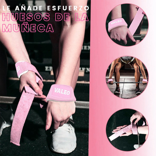 4 Pares Straps Muñequera Gym Crossfit Pesas Lifting Fitness Rosa