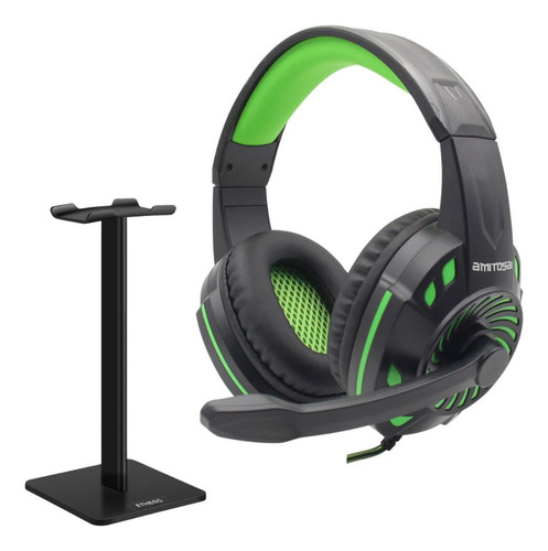 Auriculares Amitosai Floss Con Soporte Combo Gamer Color Verde