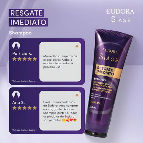 Shampoo Resgate Imediato Eudora Siàge 250ml