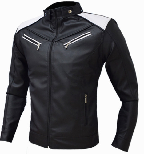 Chaqueta En Sintetico Cuerotex Hombre Estilo Fusion Negra Y Blanca