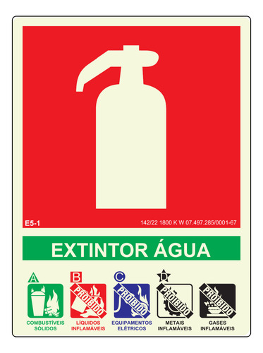 Placa De Sinalização Extintor Água 19 X 14 Cm