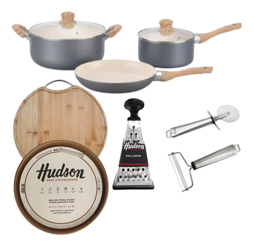 Set Pizzera Utensilio Crema Hudson Antiadherente Original