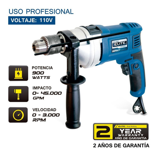 Imagen 2 de 8 de Taladro Percutor Elite De 1/2, Potencia 900 Watts Ref Id900