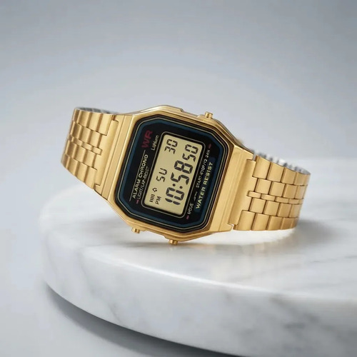Relógio Wr Retrô Digital Aço Inoxidável Vintage Unisex Prata Dourado Preto Verde-claro