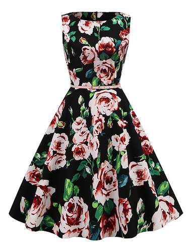 High Quality Cotton 50 S Hepburn Style Vintage Printed Dress