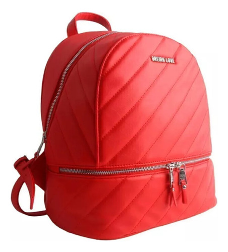 Mochila Mujer Cuero Pu Las Oreiro Love Color Rojo Diseño De La Tela Liso