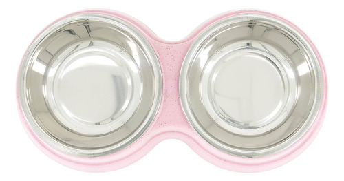 Plato comedero doble para perro con tazones de acero inoxidable MR Wuff color rosa