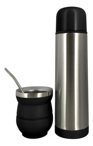 Set Mate Con Bombilla Y Termo Negro 500ml