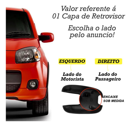 Capa Moldura Retrovisor Uno Way Vivace 2011 12 A 18 Vermelha