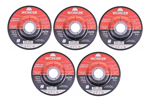 Disco Desbaste Ferro 4.5  X 1/4 X 7/8  Worker - 5 Unidades