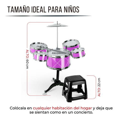 - Bateria For Niños Banco Platillo Bombo Baquetas Redlemon
