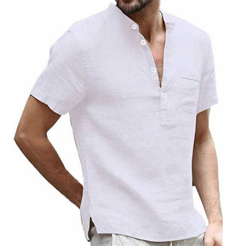 Camisa De Manga Corta Con Cuello Alzado Para Hombre