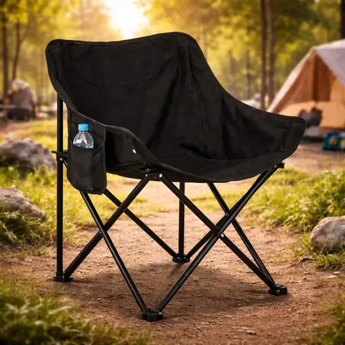Cadeira Dobravel Portatil Bolsa Camping Praia Pesca Preta