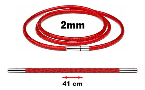 Collar Cordón Trenzado Encerado Rojo 41mx2mm - Seguro Acero