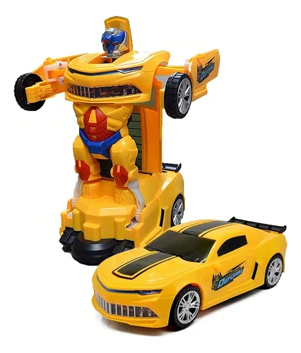 Kbum Carro Camaro Transforma Robô Som Luz Carrinho Pilha Cor Amarelo