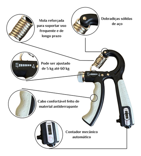 Hand Grip Ajustável 60kg Contador Antebraço Mão Punho Flexor