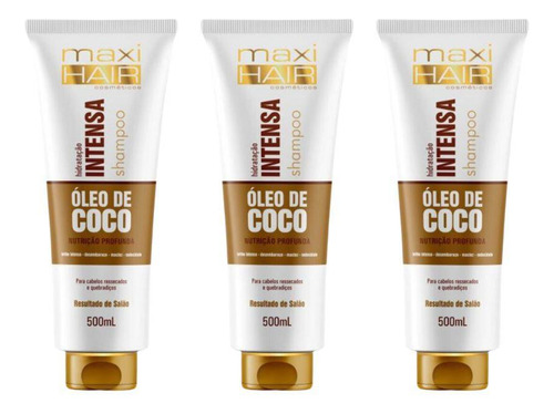 Shampoo Maxihair 500ml Oleo De Coco Hidrataçao Intensa - 3un