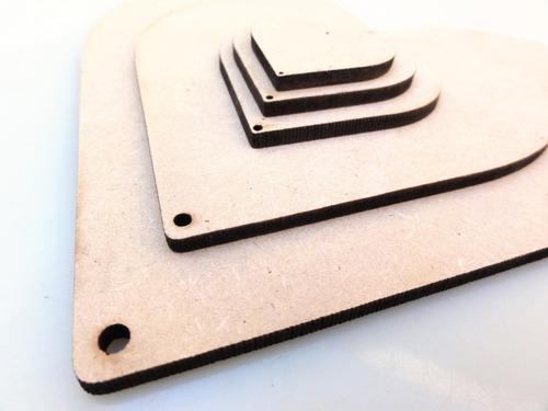 Imagen 2 de 6 de Kit Corazones Colgantes X 5 - Mdf / Fibrofacil