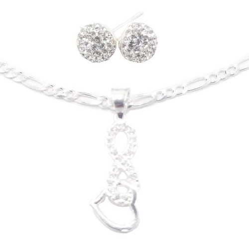 Dije Infinito Corazón Y Cadena Juego De Plata + Color Plateado