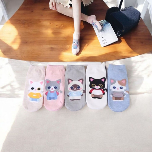 5 Pares Calcetines De Gato Para Mujer Unitalla Variados Estampado Único