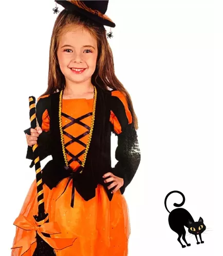Kit Fantasia Halloween Infantil Bruxa (Vestido + Capa).