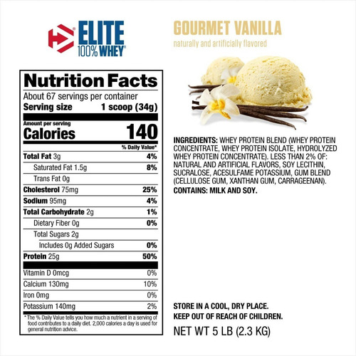 Imagen 2 de 4 de Proteína Elite 100% Whey Dymatize 5lbs -vainilla