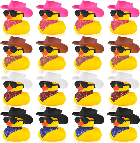 16 Set Mini Pato De Goma Vaquero Con Sombrero De Vaquero, Bu