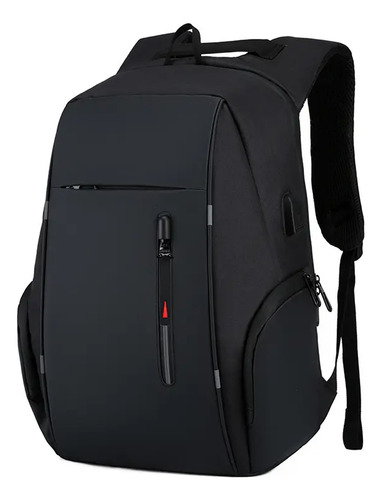 Mochila Antirrobo De Gran Capacidad Con Usb Para Laptop Negro Liso
