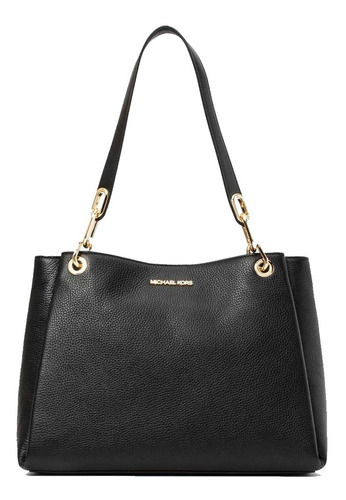 Bolsa Michael Kors Trisha Large Pebbled Leather Shoulder Bag Acabado de los herrajes Dorado Color Negro
