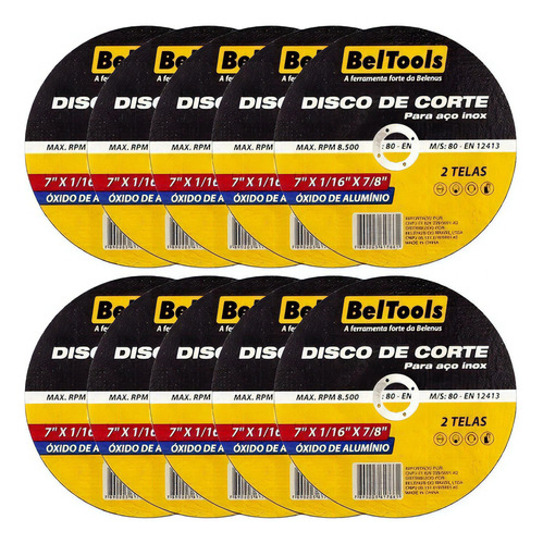 Kit 10 Disco De Corte Aço Inox 7x1/16x7/8 Beltools