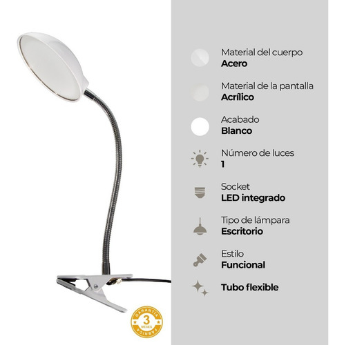 Lámpara De Escritorio Blanca 4w Led Integrado 1 Luz Color de la estructura Blanco Color de la pantalla Blanco