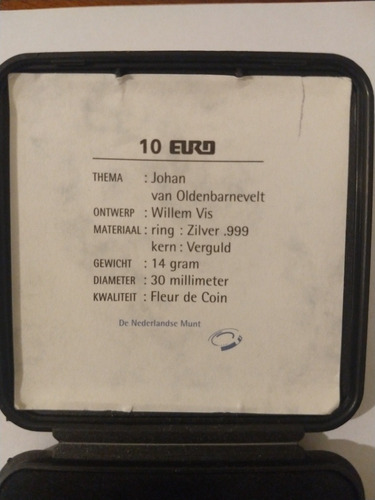 Moeda Comemorativa Johan Van Oldenbarnevelt 10 Euro Prata