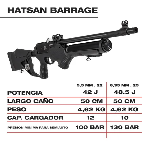 Rifle Pcp Hatsan Barrage Semiauto + Inflador Mira Ir Estuche