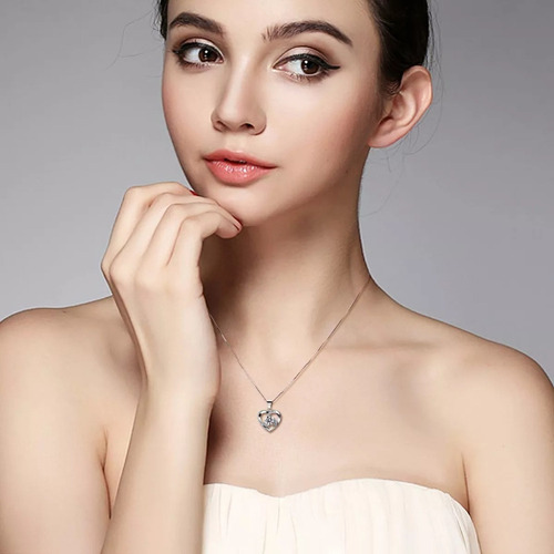 Sjx Set Collar Y Aretes Corazon Plata 925 Con Zircón Para