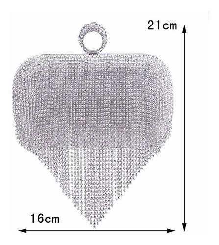 Bolsa Cluch Com Anel Prata Strass Festa Balada Casamento