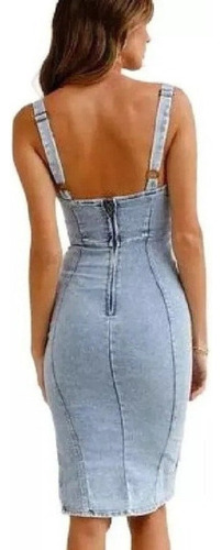 Vestido De Mezclilla Elástico Con Tirantes De Mujer