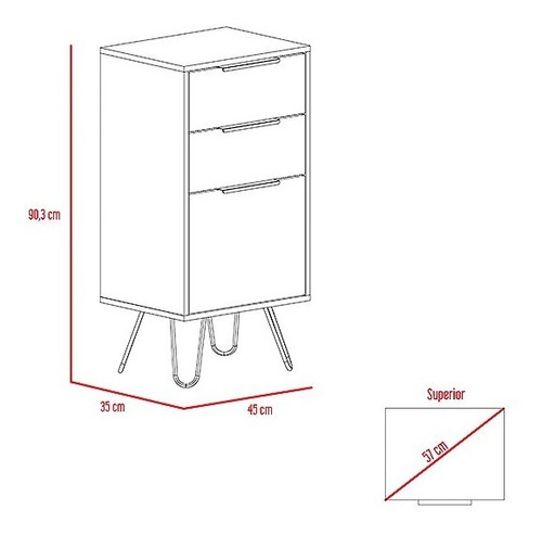 Comoda 3 Cajones Alta Concept D-91 45x35x90 Cm Duna+wengue