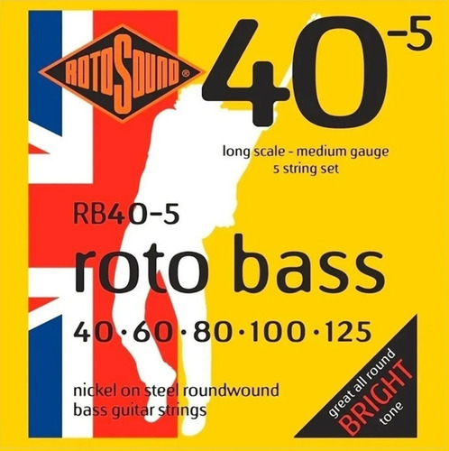 Imagen 1 de 3 de Encordado Bajo 5 Cuerdas 040/125 Rotosound Rb40-5 Roto Bass