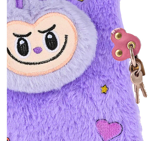Diario Intimo Peluche + Lapiceras Glitter Candado Y Llaves Violeta Fluffy 2025