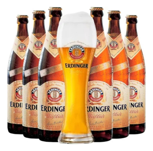 6 Cervejas Alemã Erdinger Weissbier 500ml + Copo Oficial