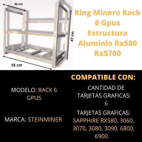Imagen 4 de 9 de Rig Minero Rack 6 Gpus Estructura Aluminio Rx580 Rx5700