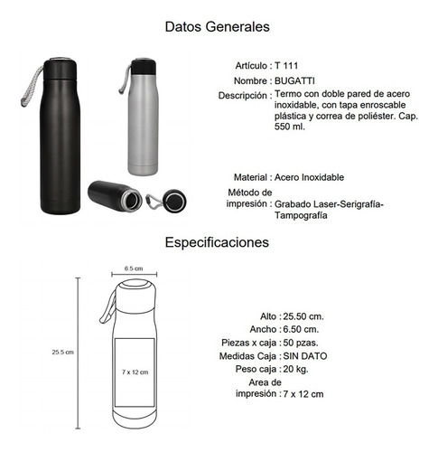 Imagen 6 de 10 de Termo De Acero Inoxidable Tapa Plástica Y Correa Cap. 550 Ml