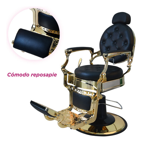 Sillón Barbero Peluquería Hidráulico Vintage Gold Vanlig ® Color Dorado Forma De La Base Redonda Tipo De Respaldo Reclinable